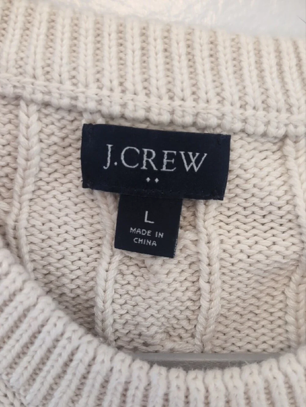 J. Crew Men's Cream Cable Crewneck Sweater